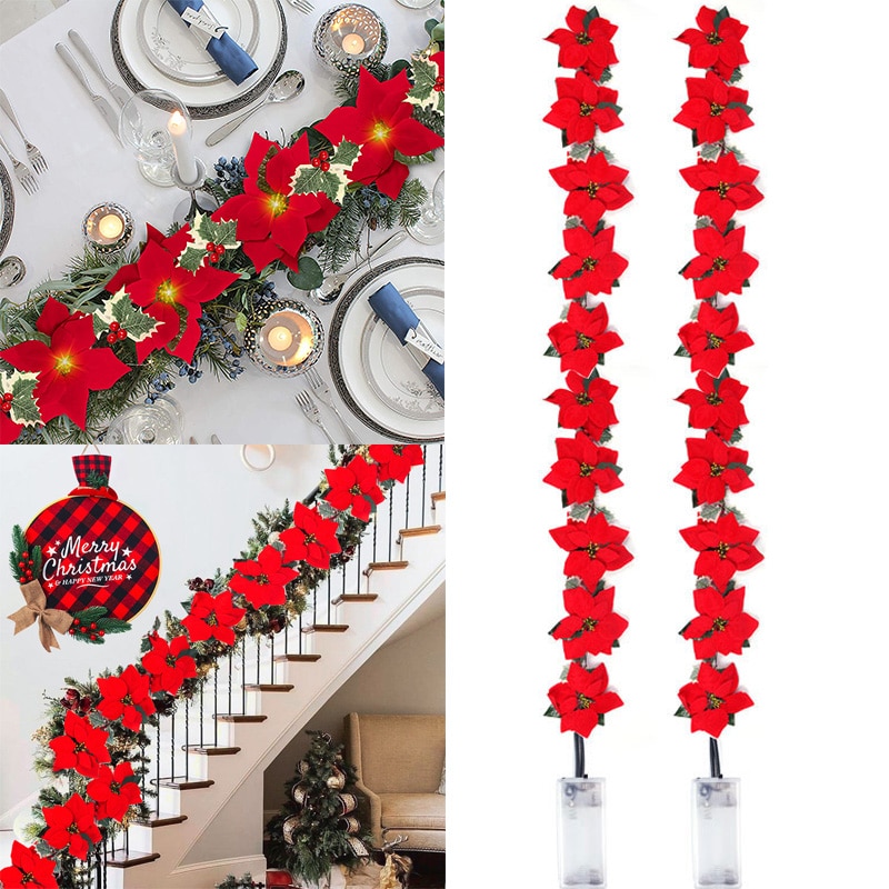 Xmas Outdoor Lighting Decorations - 2/3m Natal Poinsétia Flor Garland Cordas