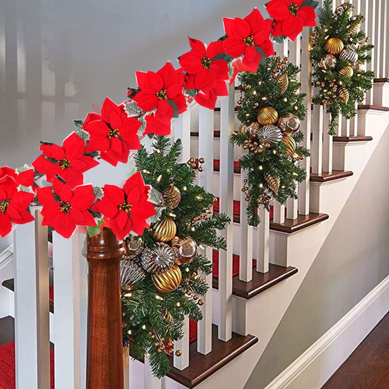 2/3m Natal Poinsétia Flor Garl - Xmas Outdoor Lighting Decorations avaliação e preço