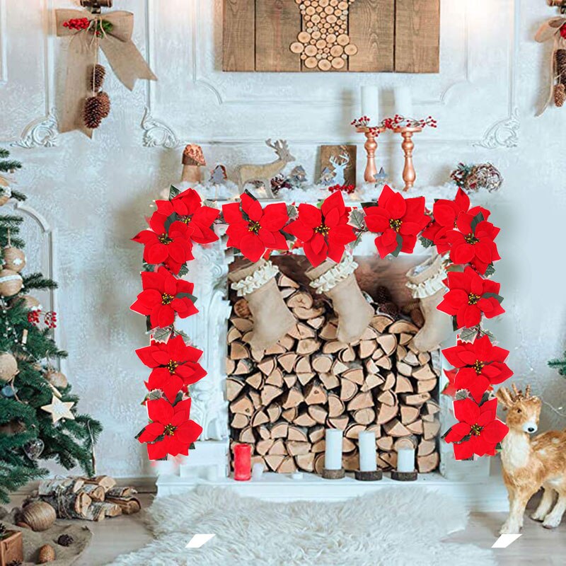 2/3m Natal Poinsétia Flor Garl - Xmas Outdoor Lighting Decorations avaliação e preço
