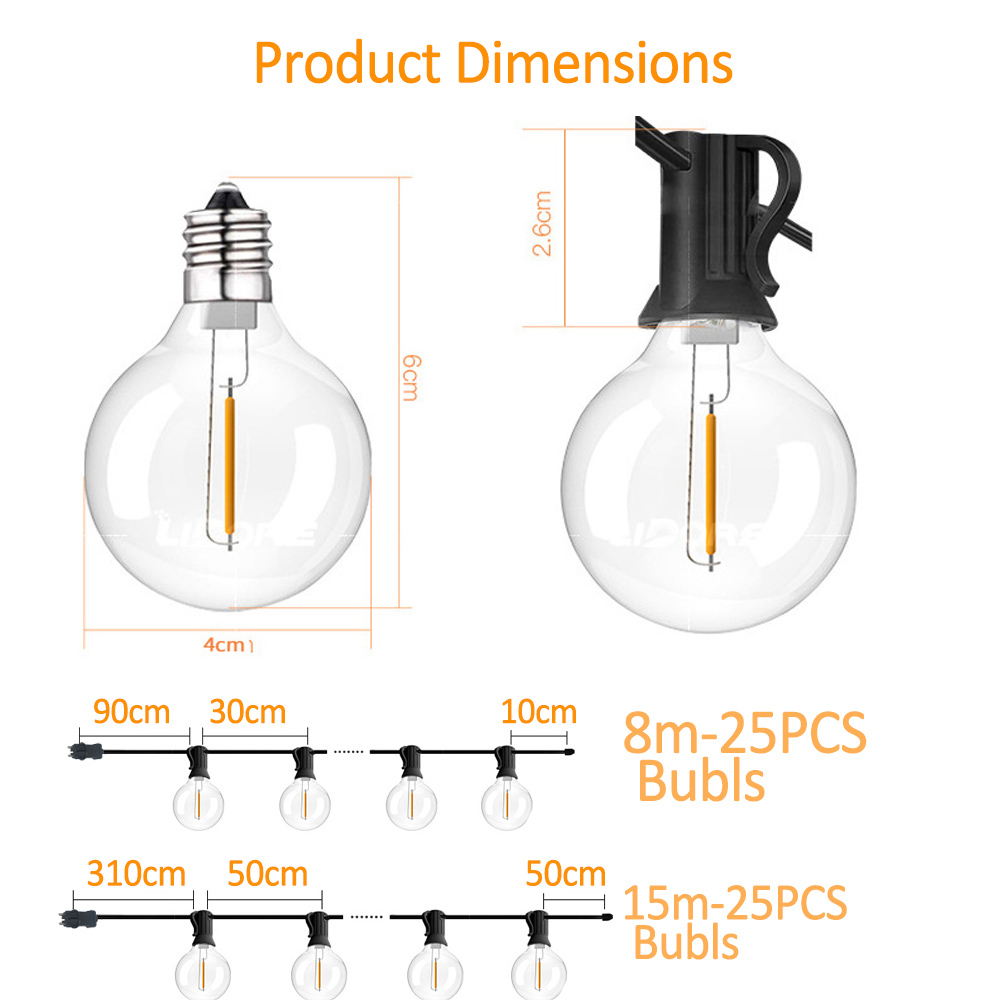 Luzes de Cordão G40 de 8M/15M  - Outdoor Lighting For Backyard avaliação e preço